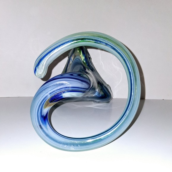 HandBlown Art Glass 11" Vase Cobalt Blue  Clear Swirl Prince Rupert Drop‎ Style - Picture 6 of 6